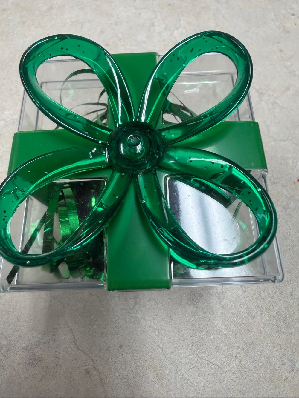 Clear Decorative 3x3 box green bow gift box